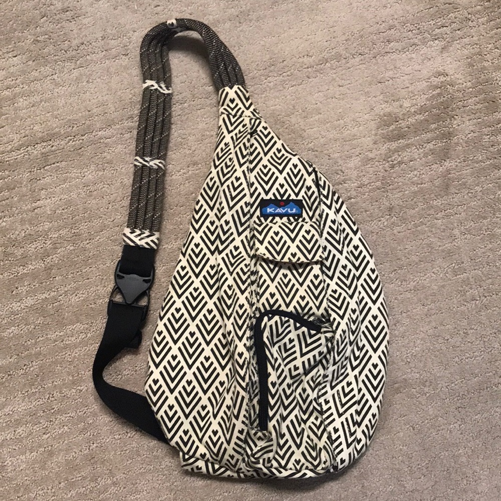 Kavu Black and White Sling Backpack